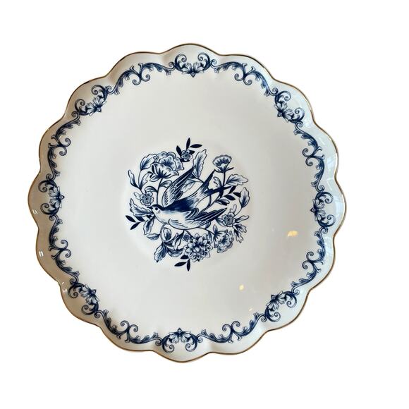 Eaton Fine Dining Blue Floral Bird Porcelain Pedestal Cake Plate 10.5in New - Picture 13 of 16